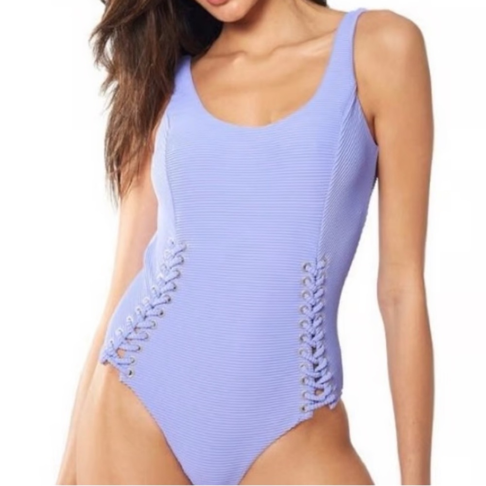 Red Carter Lilac Ribbed Lace Up Swimsuit [2241]